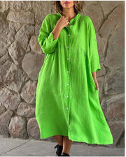 Casual Standing Collar Button long Dress - Believe Grace 
