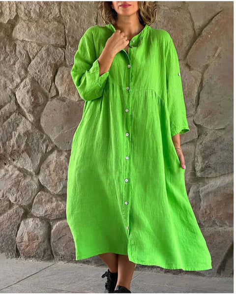 Casual Standing Collar Button long Dress - Believe Grace 