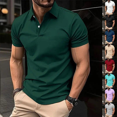 Summer Short Sleeve Polo Shirt Men Solid Color Button Lapel Button Top - Believe Grace 