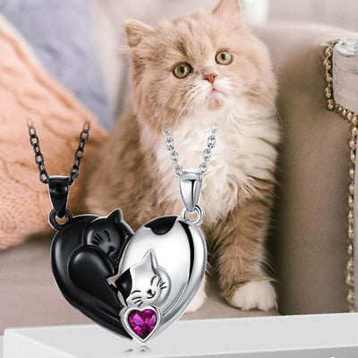 Couple Stitching Love Black And White Hug Cute Pet Cat Couple Pendant Necklace For Women Girls Fashion Exquisite Gift - Believe Grace 
