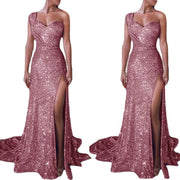 Women's Clothing One-shoulder Sleeveless Bronzing Split Dress - Believe Grace 