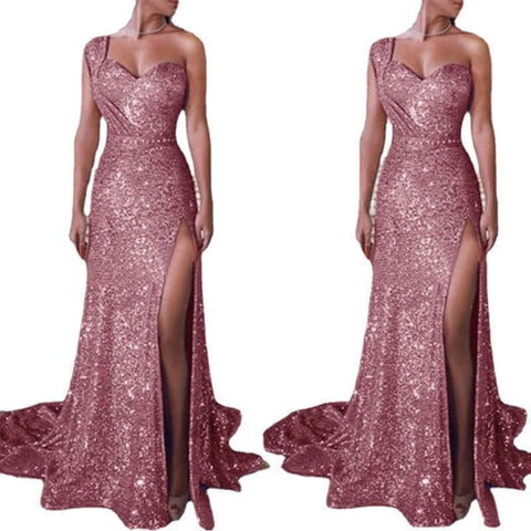 Women's Clothing One-shoulder Sleeveless Bronzing Split Dress - Believe Grace 