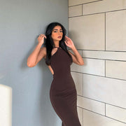 Solid Color Halter Sleeveless Halterneck Dress Long Dress - Believe Grace 