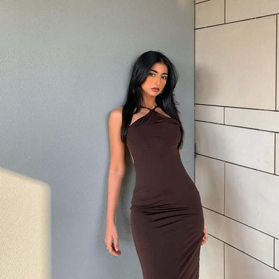 Solid Color Halter Sleeveless Halterneck Dress Long Dress - Believe Grace 