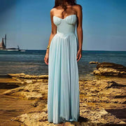 Blue Strapless Slimming Pleated Tight Dress - Believe Grace 