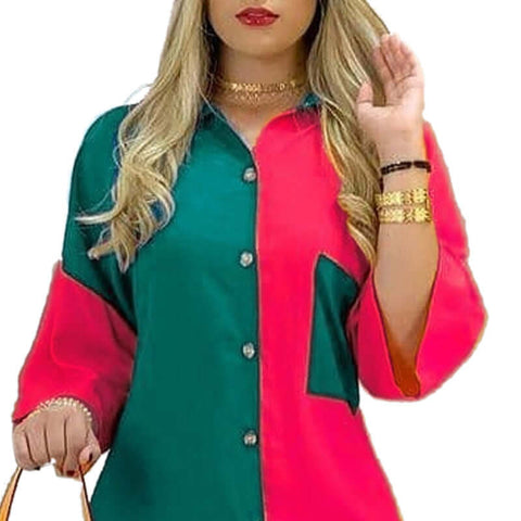 New Mid-waist Long Skirt Printed Stretch Wrap Hip Collar Pocket Button Contrast Dress - Believe Grace 