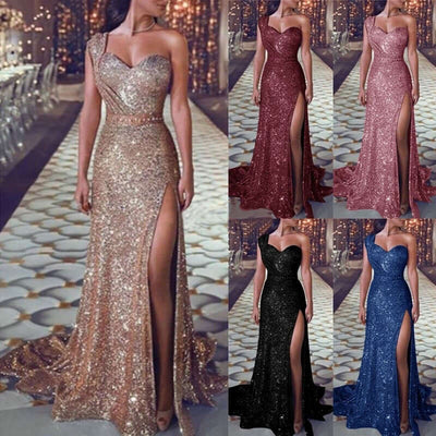Women's Clothing One-shoulder Sleeveless Bronzing Split Dress - Believe Grace 