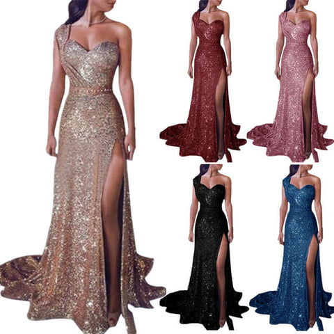 Women's Clothing One-shoulder Sleeveless Bronzing Split Dress - Believe Grace 