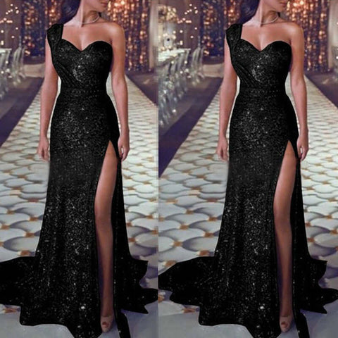 Women's Clothing One-shoulder Sleeveless Bronzing Split Dress - Believe Grace 