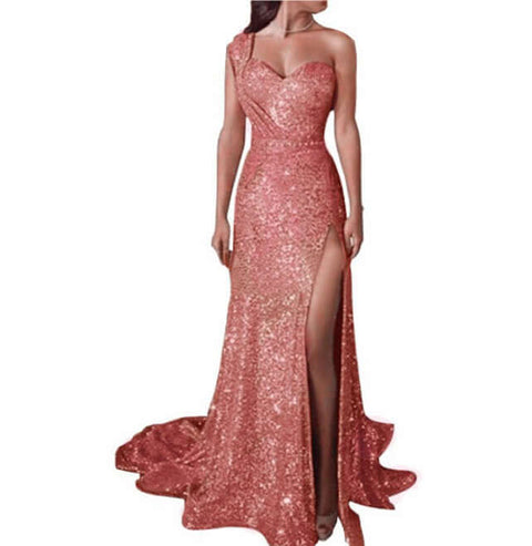 Women's Clothing One-shoulder Sleeveless Bronzing Split Dress - Believe Grace 