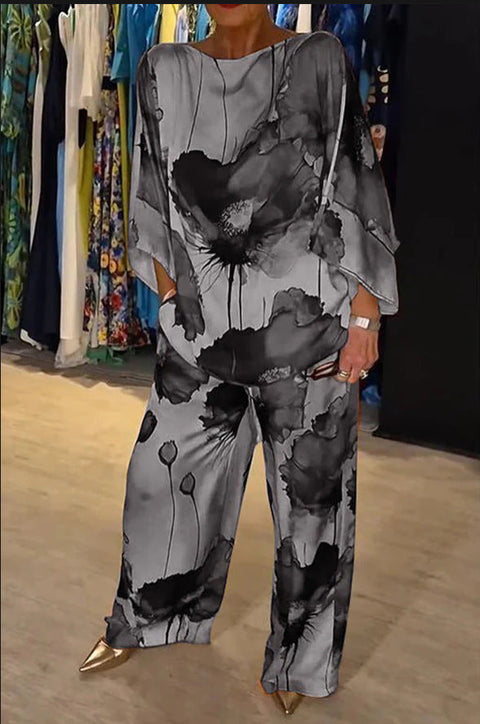 Casual Round Neck Printed Satin Suit Believe grace