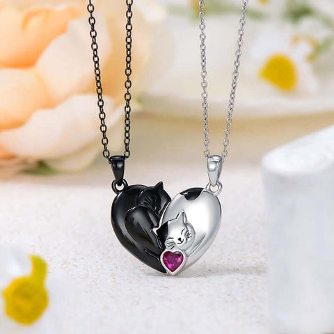 Couple Stitching Love Black And White Hug Cute Pet Cat Couple Pendant Necklace For Women Girls Fashion Exquisite Gift - Believe Grace 
