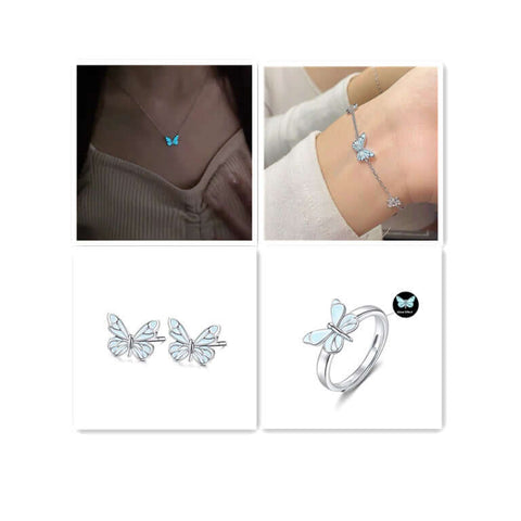 Fashion Blue Luminous Butterfly Necklace Bracelet Set For Glow In The Dark Women Clavicle Chain Choker Party Jewelry Set Gift - Believe Grace 
