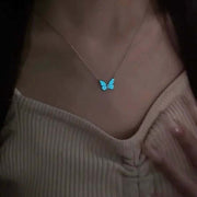 Fashion Blue Luminous Butterfly Necklace Bracelet Set For Glow In The Dark Women Clavicle Chain Choker Party Jewelry Set Gift - Believe Grace 