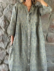 Casual Standing Collar Button long Dress - Believe Grace 