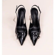 Black Ladies Stiletto Heel Pointed Toe Toe Cap Pumps Believe grace