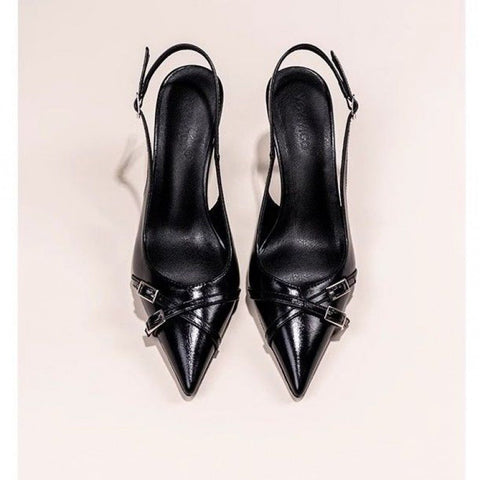 Black Ladies Stiletto Heel Pointed Toe Toe Cap Pumps Believe grace