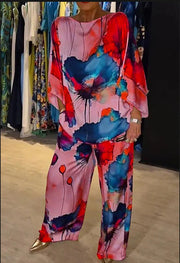 Casual Round Neck Printed Satin Suit Believe grace