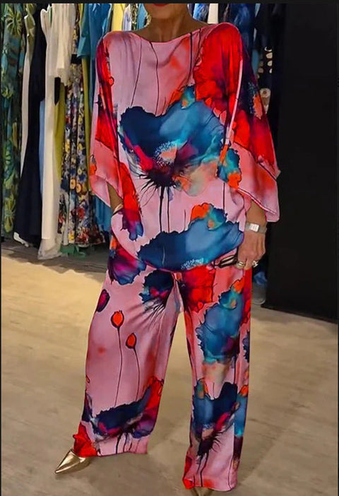 Casual Round Neck Printed Satin Suit Believe grace