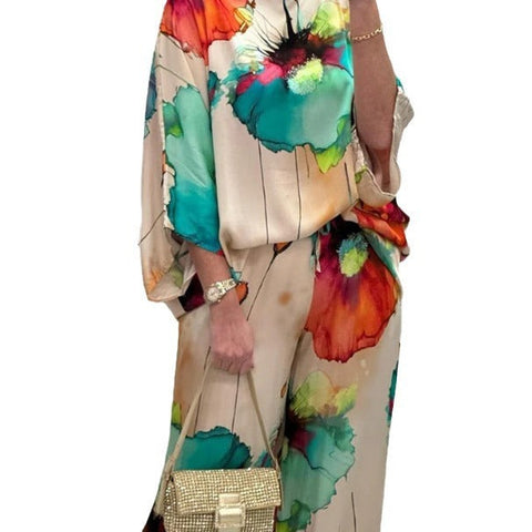 Casual Round Neck Printed Satin Suit Believe grace