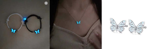 Fashion Blue Luminous Butterfly Necklace Bracelet Set For Glow In The Dark Women Clavicle Chain Choker Party Jewelry Set Gift - Believe Grace 