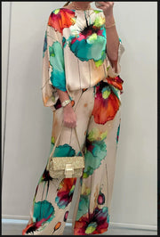 Casual Round Neck Printed Satin Suit Believe grace