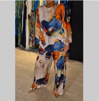 Casual Round Neck Printed Satin Suit Believe grace
