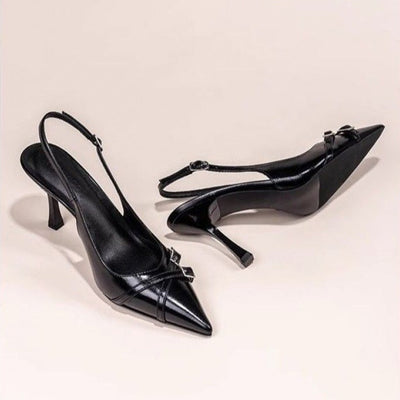 Black Ladies Stiletto Heel Pointed Toe Toe Cap Pumps Believe grace