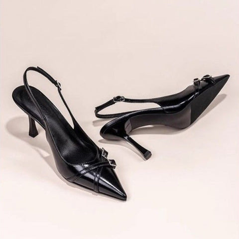 Black Ladies Stiletto Heel Pointed Toe Toe Cap Pumps Believe grace