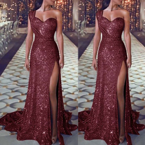 Women's Clothing One-shoulder Sleeveless Bronzing Split Dress - Believe Grace 