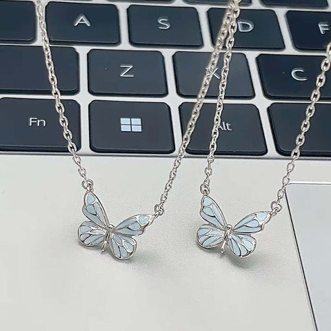 Fashion Blue Luminous Butterfly Necklace Bracelet Set For Glow In The Dark Women Clavicle Chain Choker Party Jewelry Set Gift - Believe Grace 