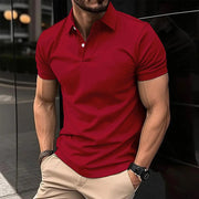 Summer Short Sleeve Polo Shirt Men Solid Color Button Lapel Button Top - Believe Grace 