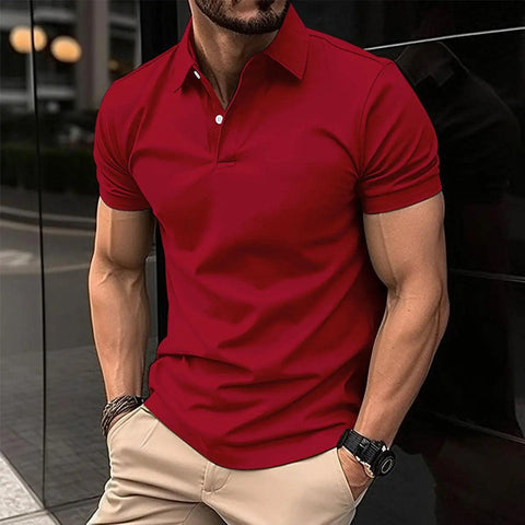 Summer Short Sleeve Polo Shirt Men Solid Color Button Lapel Button Top - Believe Grace 