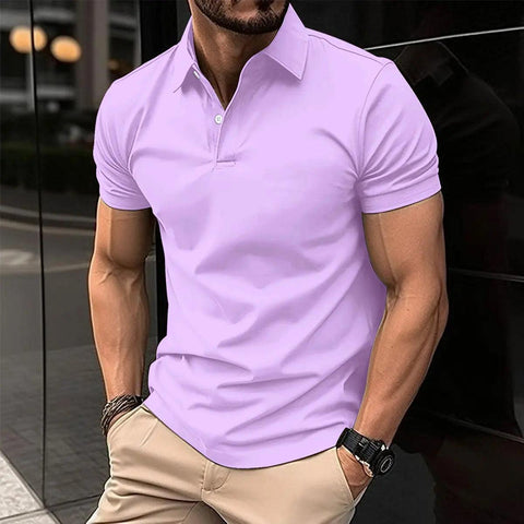 Summer Short Sleeve Polo Shirt Men Solid Color Button Lapel Button Top - Believe Grace 