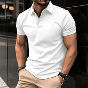Summer Short Sleeve Polo Shirt Men Solid Color Button Lapel Button Top - Believe Grace 