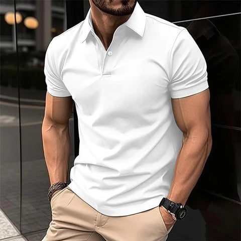 Summer Short Sleeve Polo Shirt Men Solid Color Button Lapel Button Top - Believe Grace 