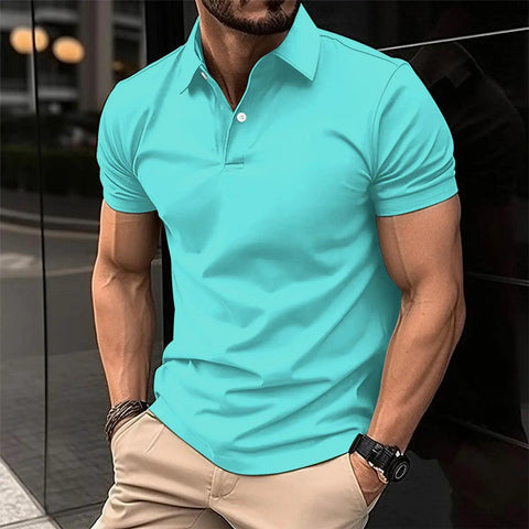 Summer Short Sleeve Polo Shirt Men Solid Color Button Lapel Button Top - Believe Grace 
