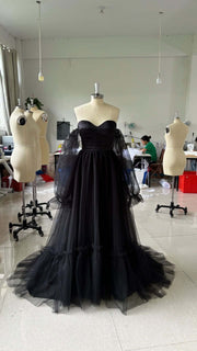 Women's Long Sleeve Transparent Lace Black Bronzing Split DressWomen's Long Sleeve Transparent Lace Black Bronzing Split Dress - Believe Grace 