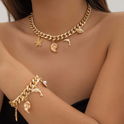 Creative Boho Conch Dolphin Starfish Pendant Choker Necklace Bracelets Women Trendy Vintage Tassel Chain Grunge Jewelry Fashion Jewelry - Believe Grace 