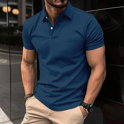 Summer Short Sleeve Polo Shirt Men Solid Color Button Lapel Button Top - Believe Grace 