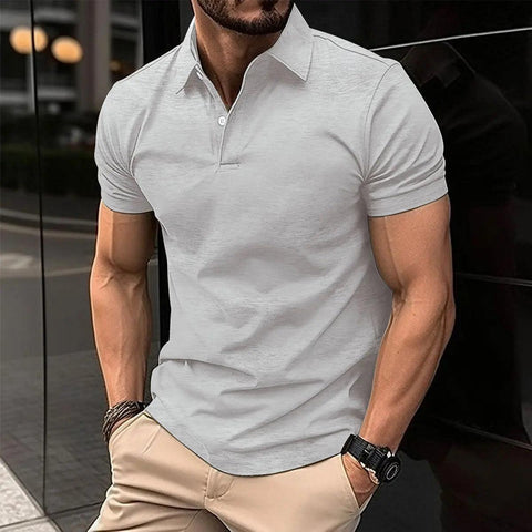 Summer Short Sleeve Polo Shirt Men Solid Color Button Lapel Button Top - Believe Grace 