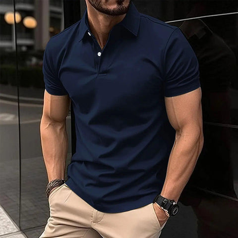Summer Short Sleeve Polo Shirt Men Solid Color Button Lapel Button Top - Believe Grace 