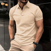 Summer Short Sleeve Polo Shirt Men Solid Color Button Lapel Button Top - Believe Grace 