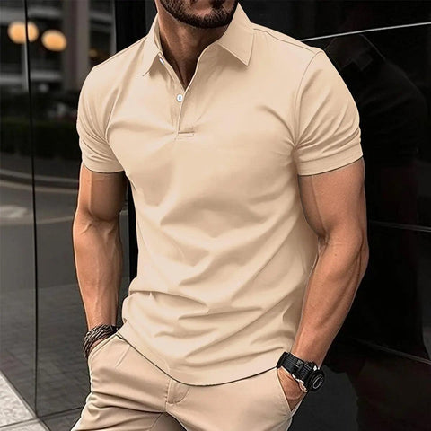 Summer Short Sleeve Polo Shirt Men Solid Color Button Lapel Button Top - Believe Grace 