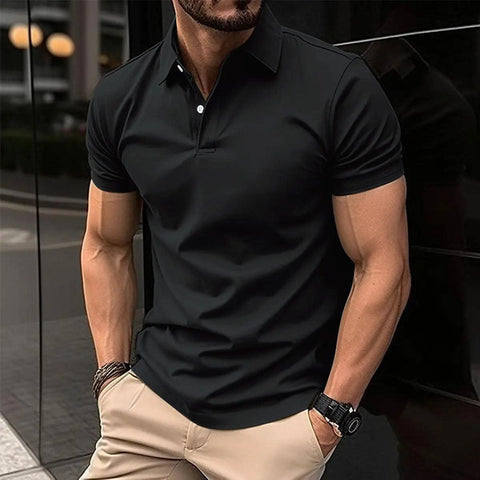 Summer Short Sleeve Polo Shirt Men Solid Color Button Lapel Button Top - Believe Grace 