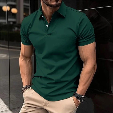 Summer Short Sleeve Polo Shirt Men Solid Color Button Lapel Button Top - Believe Grace 