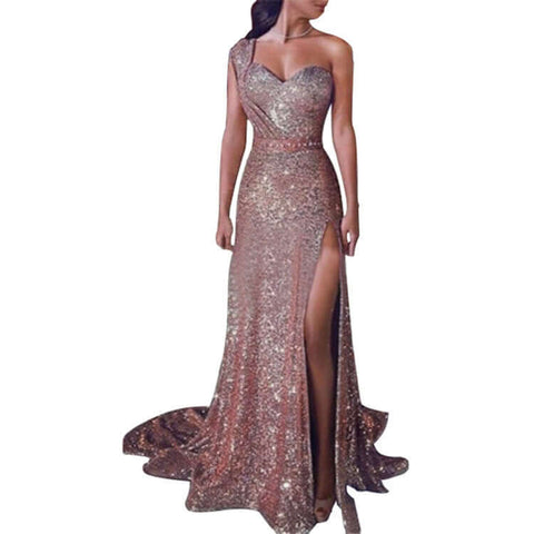 Women's Clothing One-shoulder Sleeveless Bronzing Split Dress - Believe Grace 