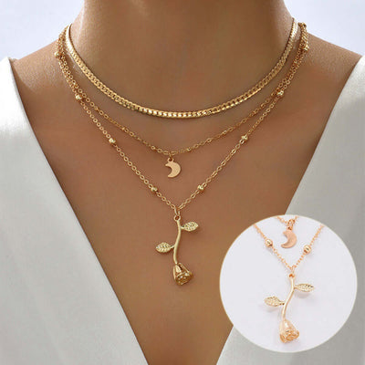 Bohemia Multilayer Moon Gold Color Pendant Necklaces For Women Rose Flower Choker Necklace 2025 Jewelry - Believe Grace 