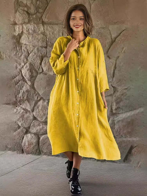 Casual Standing Collar Button long Dress - Believe Grace 