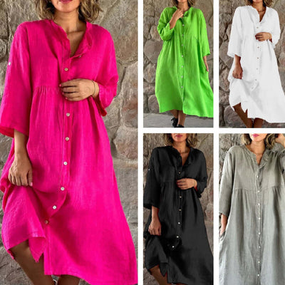 Casual Standing Collar Button long Dress - Believe Grace 